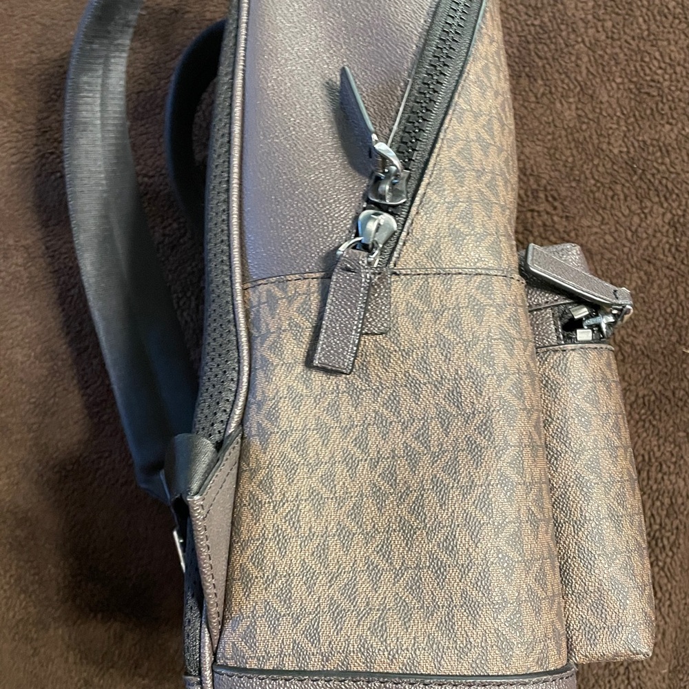 Michael Kors Cooper Large Backpack Center Stripe MK Brown Neon - Picture 3 of 9